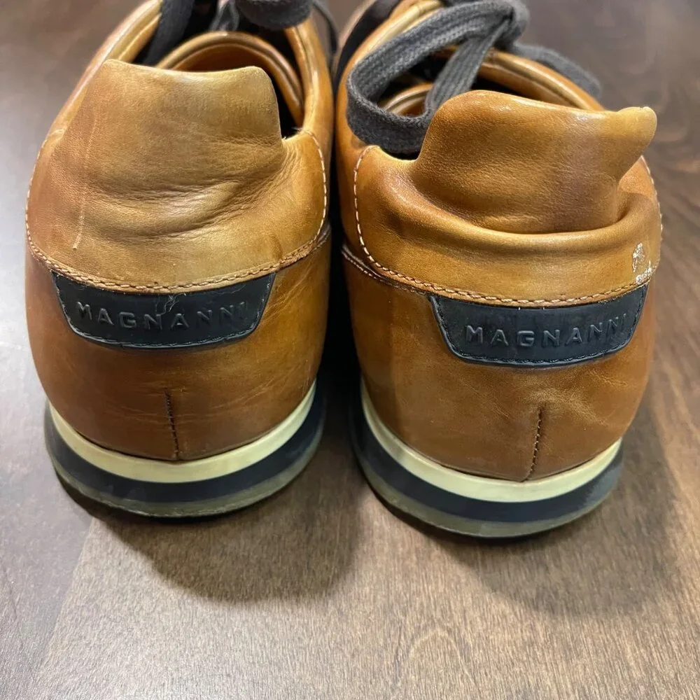 Magnanni Pueblo Leather Sneakers Men's Size 10.5 Cognac Perforated Lace Up Dress